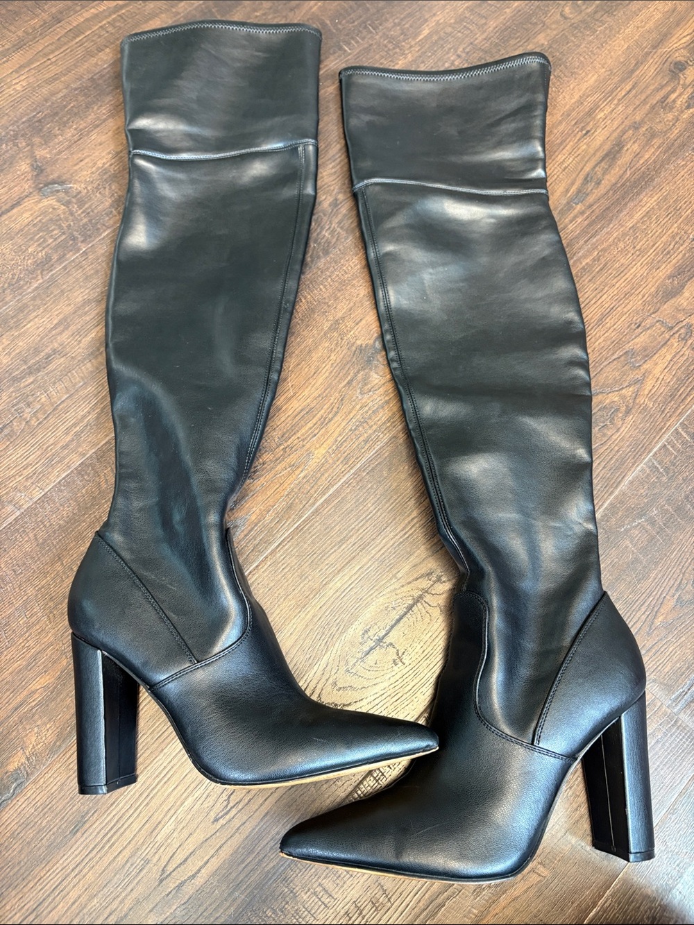 MARC FISHER Black Faux Over-the-Knee Pointed Toe Block Heel Boots Womens 7.5